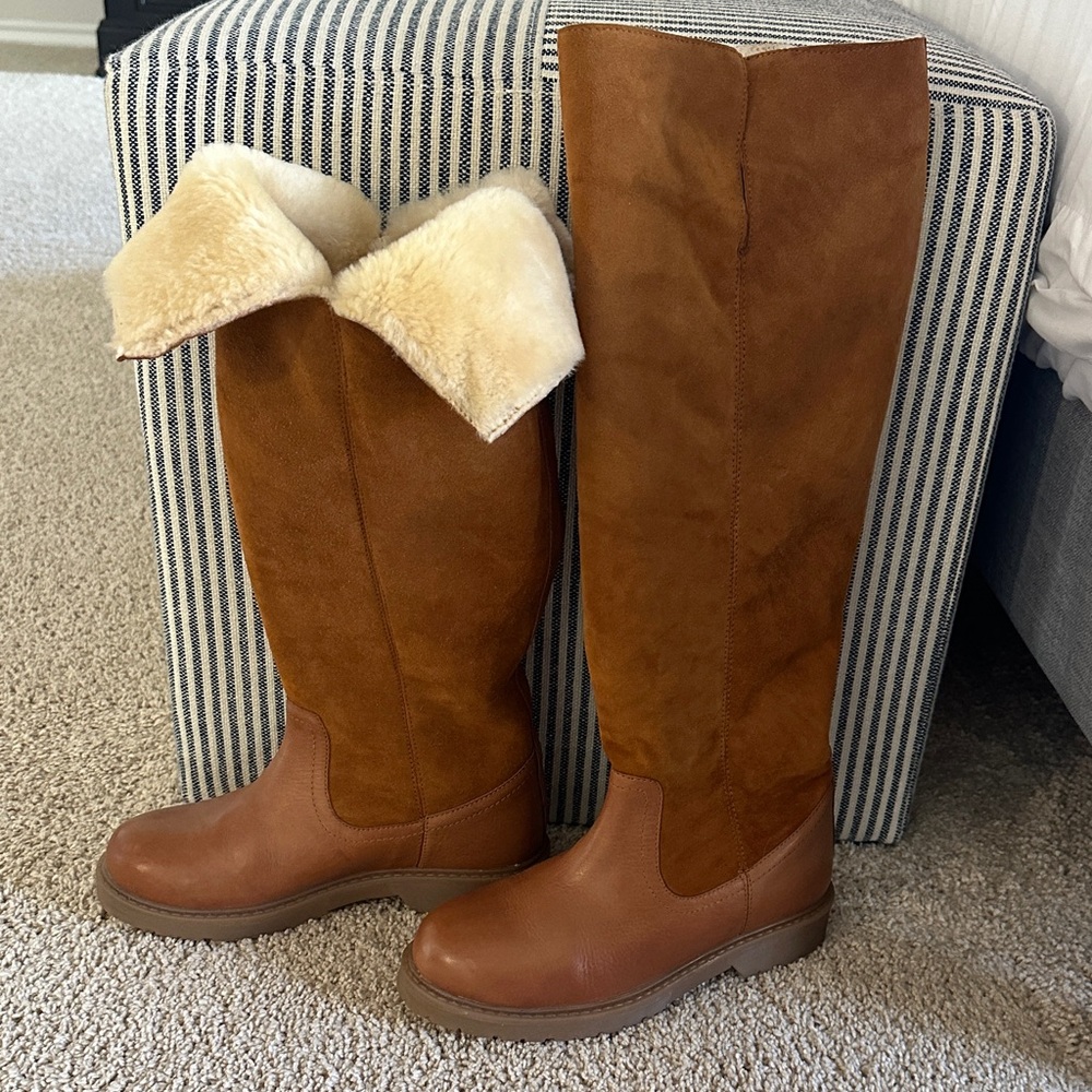 Brown Shearling-Lined Knee-High Boots by laidback London